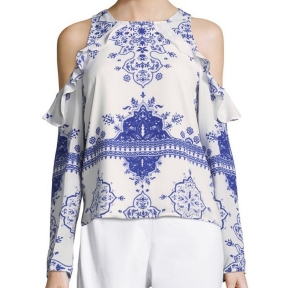 Lovers + Friends Cold Shoulder Ruffle Blouse - Picture 1 of 9